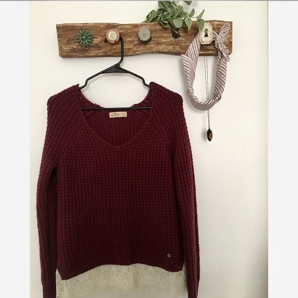 Lace-Trimmed Burgundy Sweater β NWOT